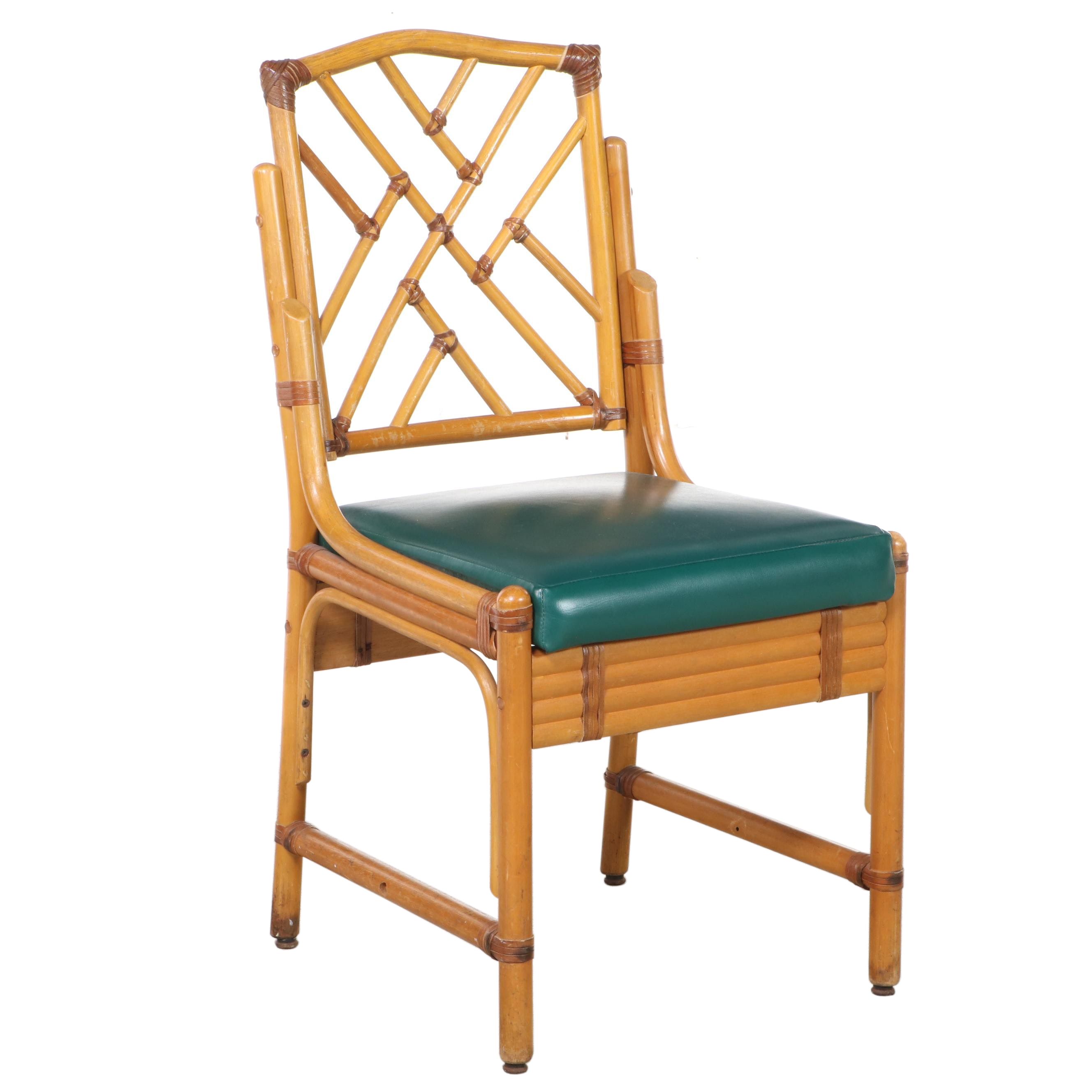 Southern Seating Company Rattan and Green Vinyl Side Chair | EBTH