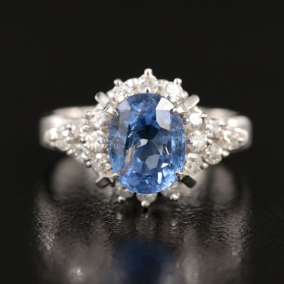 2.16 CT Unheated Ceylon Sapphire and Diamond Ring with Online Digital GIA Report
