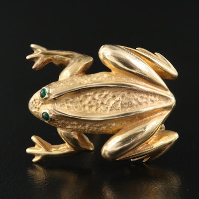 14K and Emerald Frog Brooch