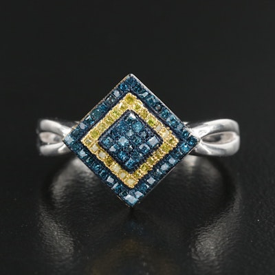 Sterling Diamond Geometric Ring