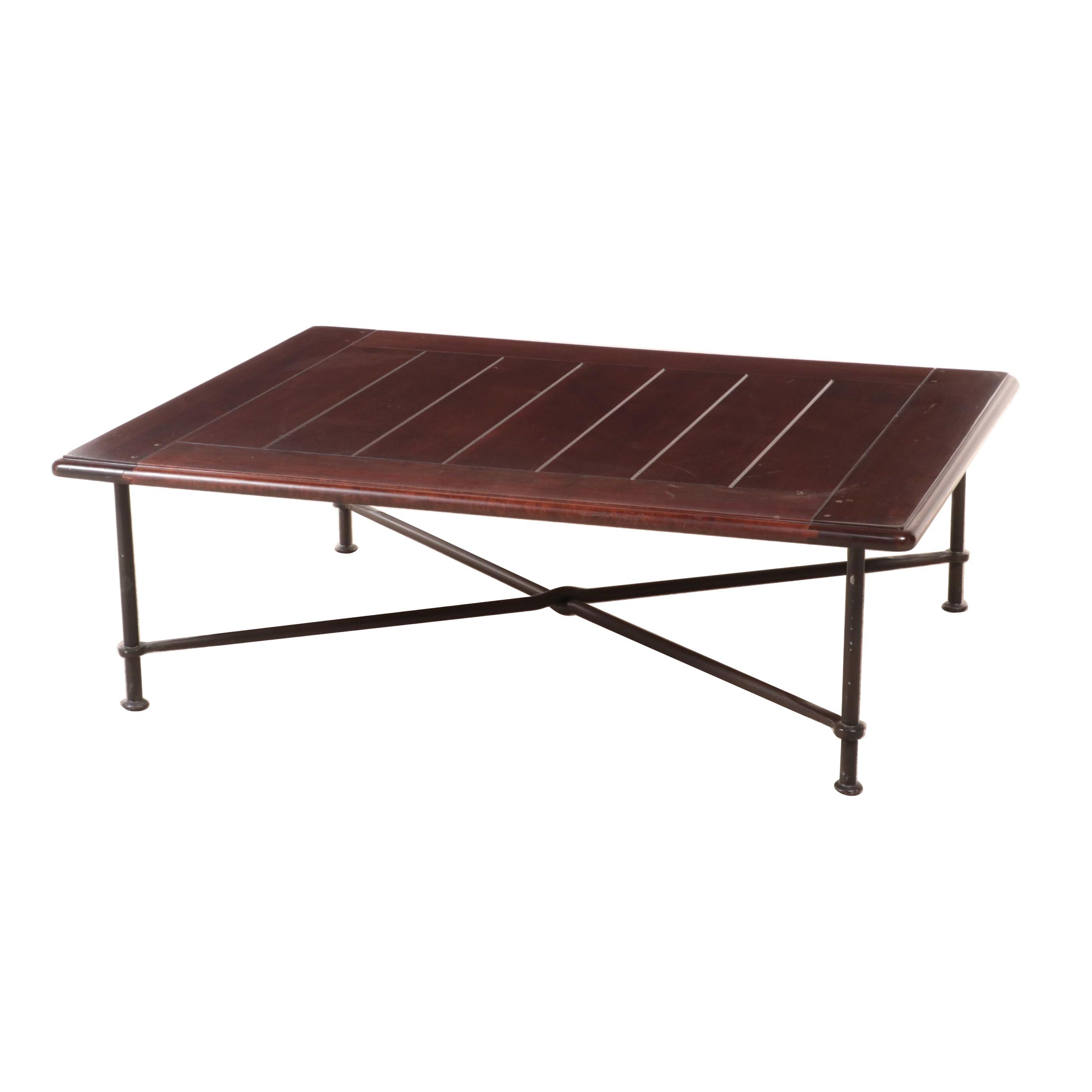 Plank Top Cherry Coffee Table on Iron Base EBTH