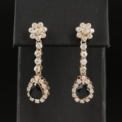 14K Sapphire and 1.50 CTW Diamond Teardrop Earrings