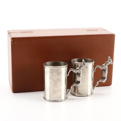 Gucci Silver Plate Deer-Handle Tankards, Mid-20th Century