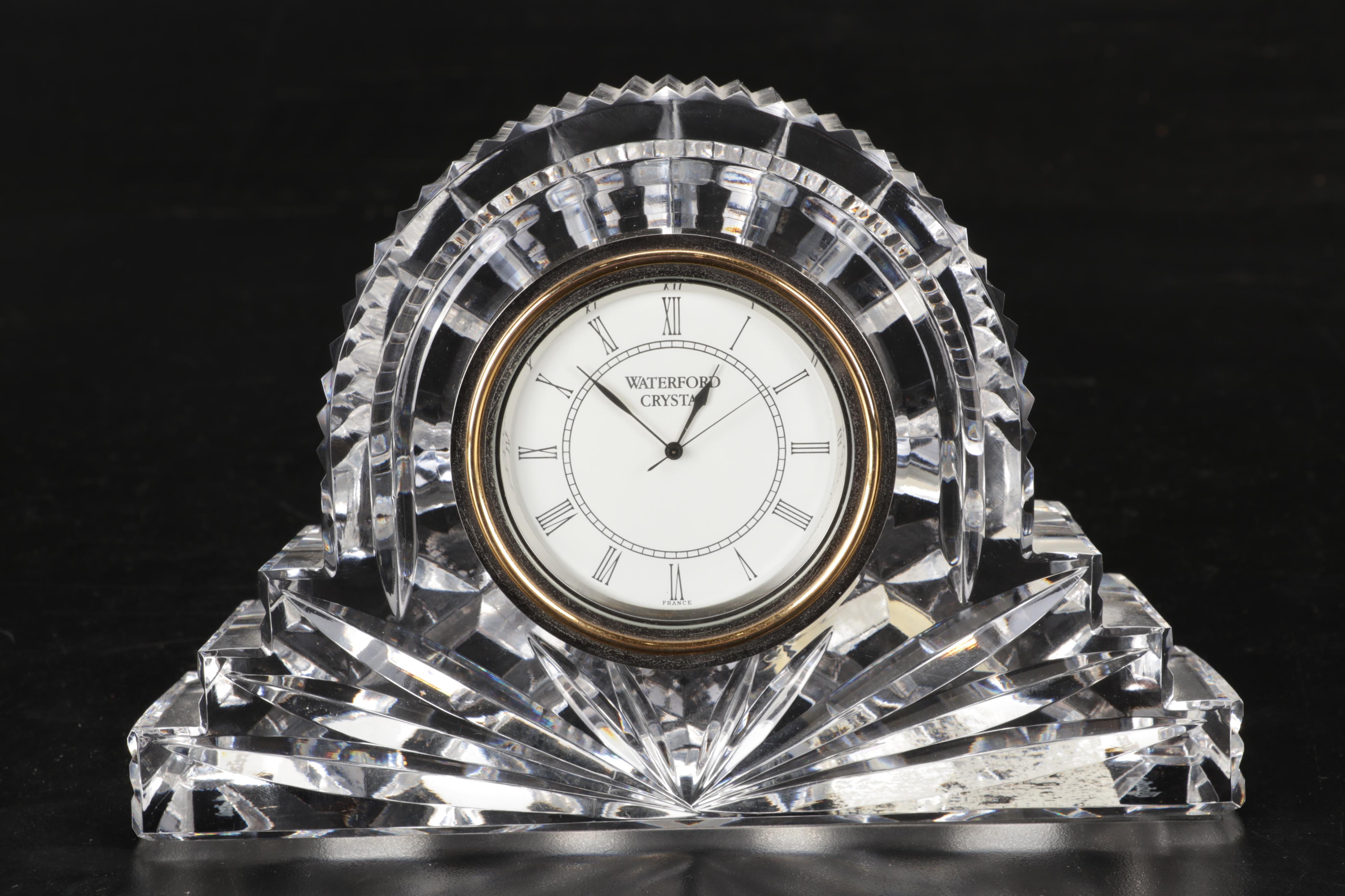 Waterford Cut Crystal "Wharton" Mantel Clock and "Lismore" Vase EBTH