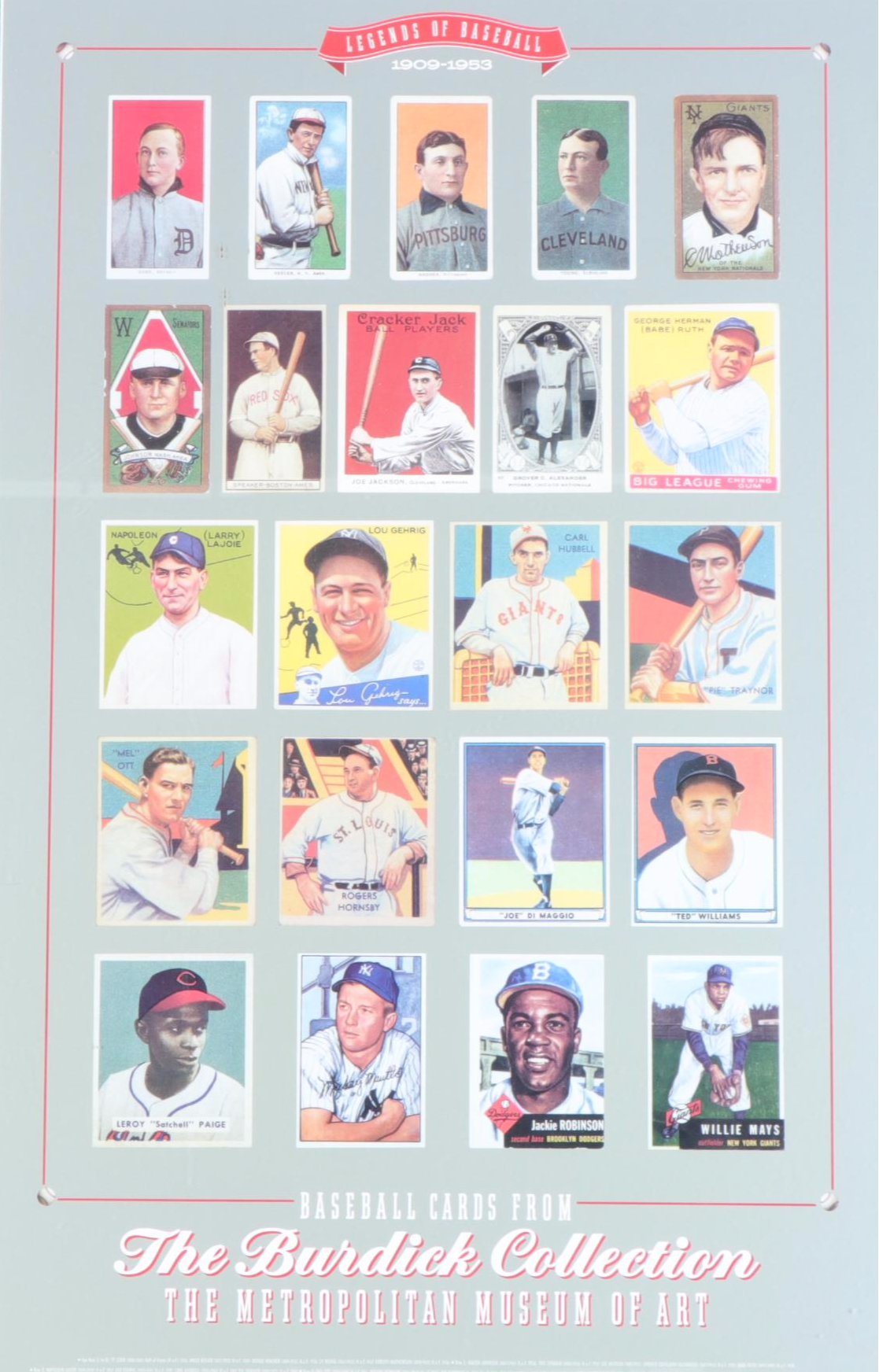 "Legends Of Baseball 19091953" Baseball Card Poster in Frame With Ruth