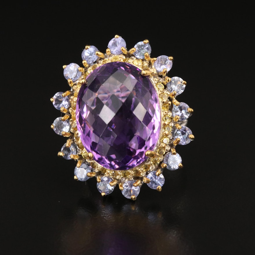 Sterling Amethyst, Tanzanite and Citrine Cocktail Ring