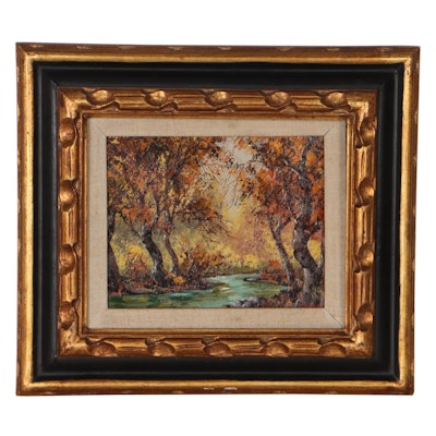 Landscape Oil Painting of Forest, Late 20th Century