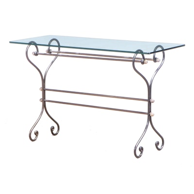 Wrought Iron and Glass Top Console Table