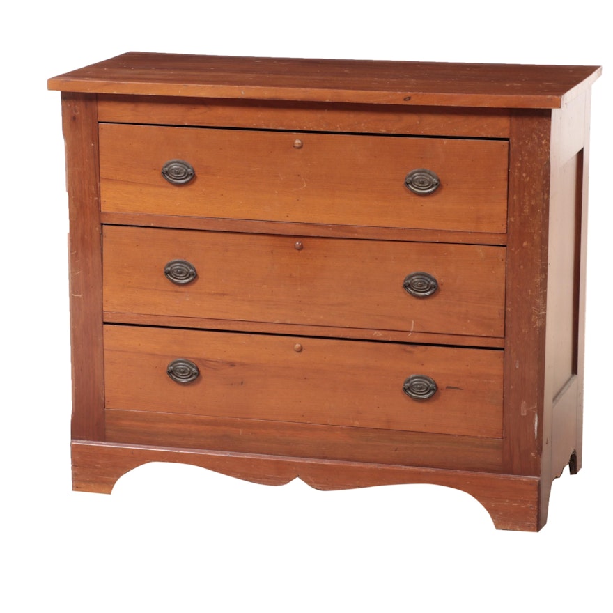 Victorian Butternut Three-Drawer Chest with Sycamore Top, Late 19th Century
