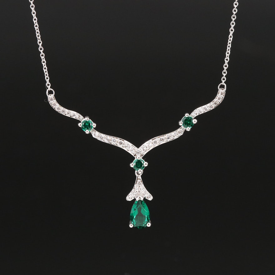 Sterling Emerald and Sapphire Drop Necklace
