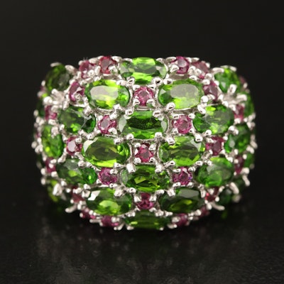 Sterling Diopside and Garnet Dome Ring