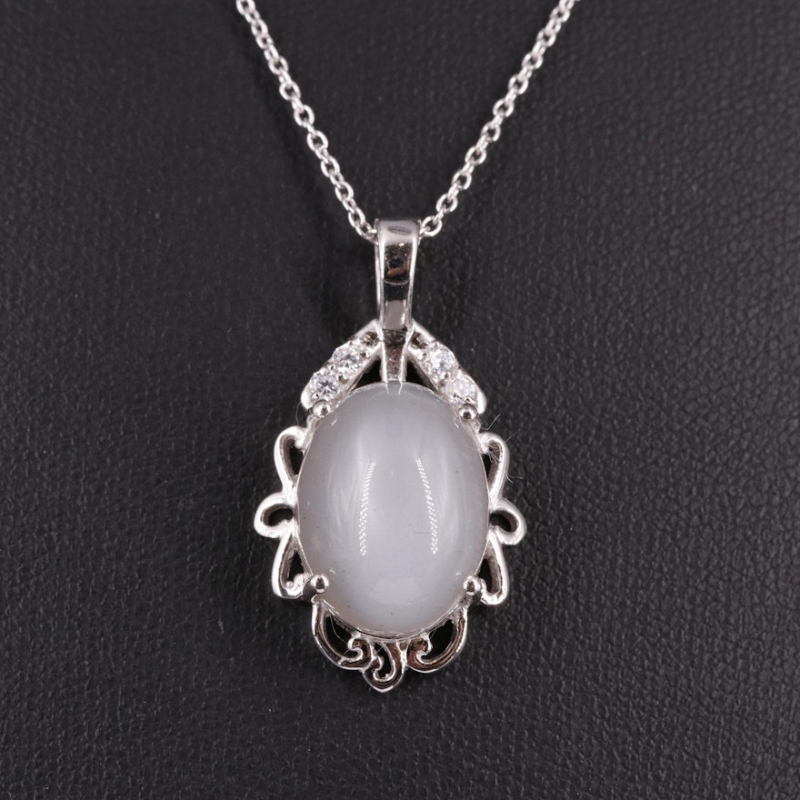 Sterling Gemstone and Cubic Zirconia Pendant Necklace