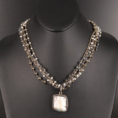 Safia Day Sterling Pearl, Diamond and Labradorite Multi-Strand Necklace