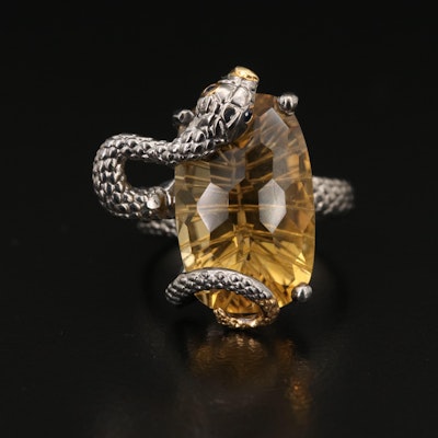 Sterling Two-Tone Citrine and Sapphire Snake Ring