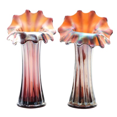 Iridescent Carnival Glass Jack In the Pulpit Vases