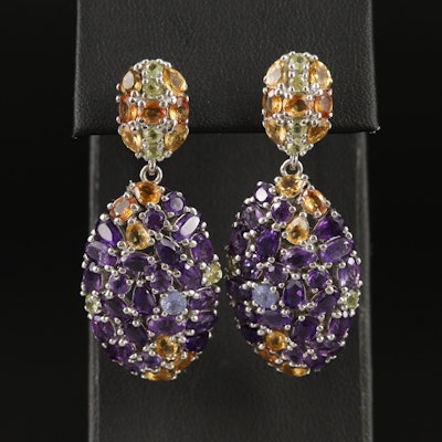 Sterling Cluster Earrings Including Amethyst, Tanzanite and Citrine