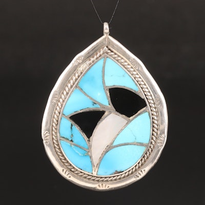 Signed Southwestern Sterling Inlay Pendant Including Turquoise