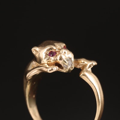 10K Diamond and Ruby Jaguar Ring