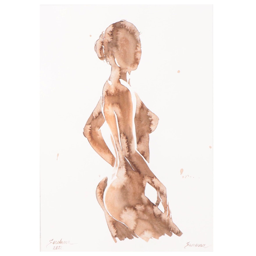 Anastasija Serdnova Watercolor Painting of Female Nude, 2022