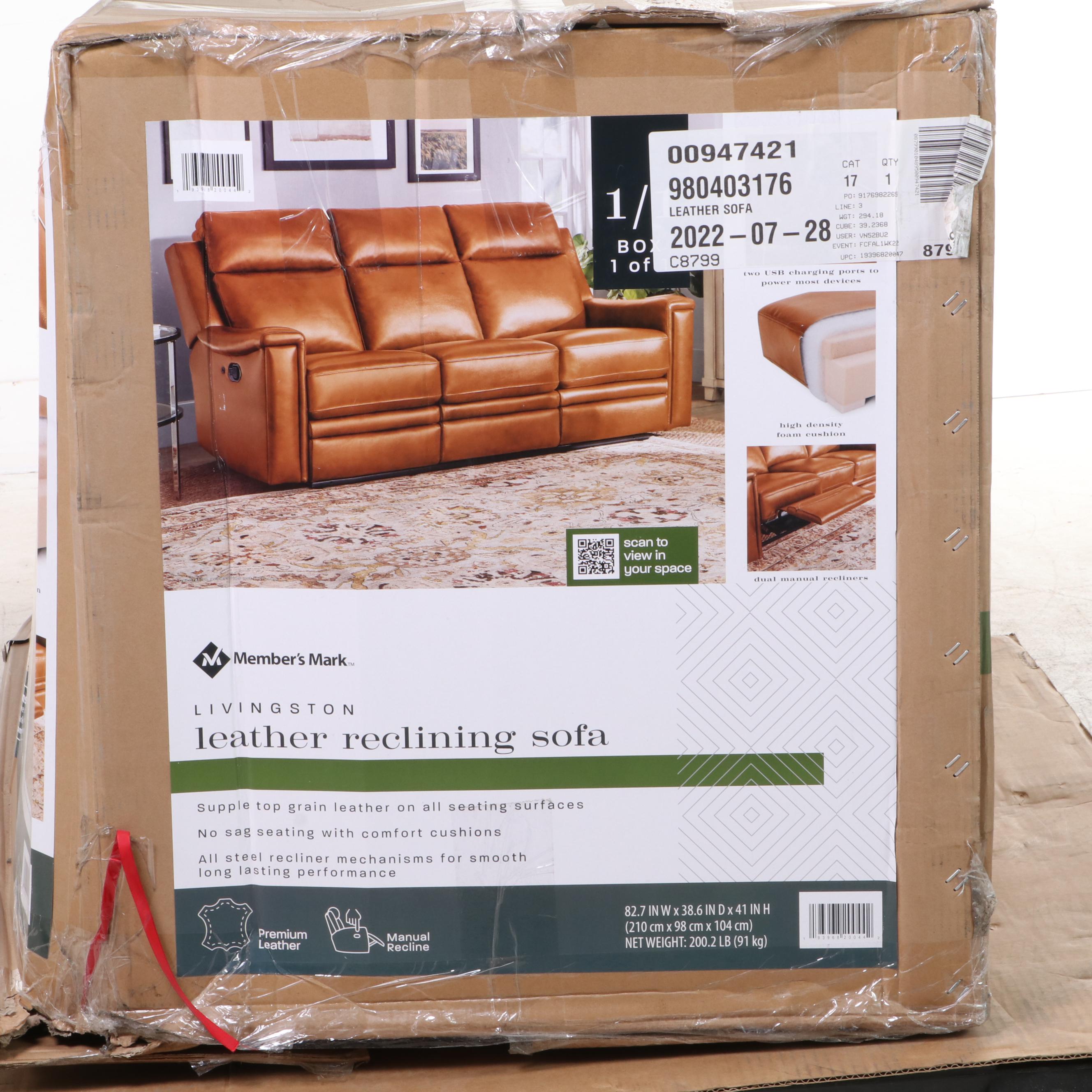 Member's Mark Livingston Leather Reclining Sofa EBTH