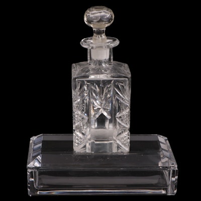Val Saint Lambert Crystal Trinket Box and Cut Crystal Bottle, Late 20th Century