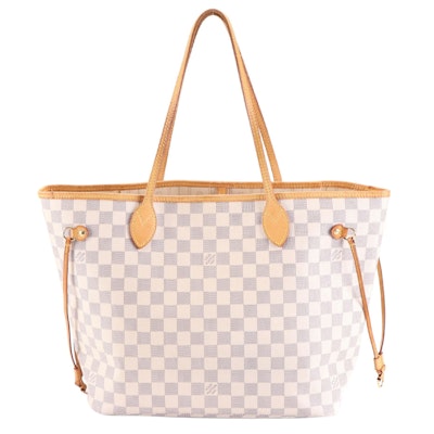 Louis Vuitton Neverfull MM in Damier Azure Canvas and Vachetta Leather