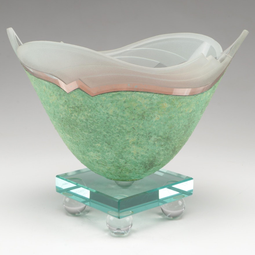 Signed Guenther Luna Etched Crystal Vase