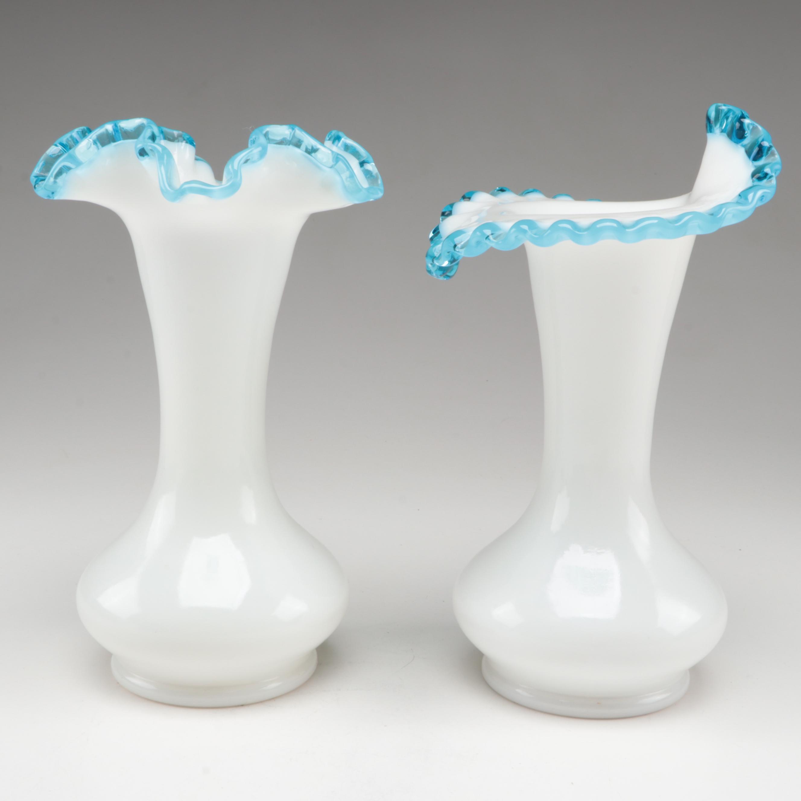 Fenton Blue Crest Art Glass Ruffle Vases, Mid-20th Century | EBTH