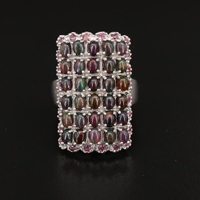 Sterling Opal and Garnet Multi-Row Ring