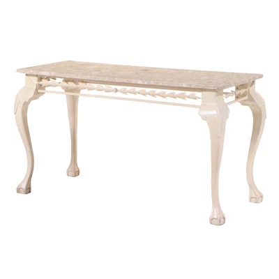 Chippendale Style Metal-Mounted, Painted Wood, and Polished Stone Console Table
