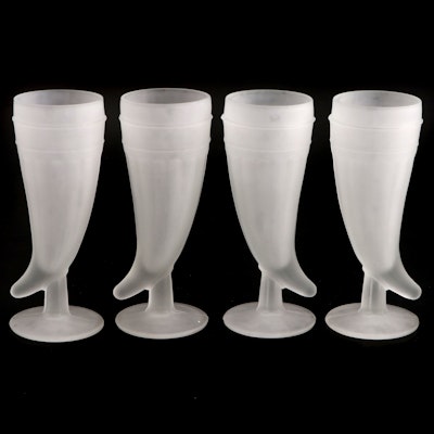 Tiara Glass Frosted Powder Horn Glasses, Late 20th Century