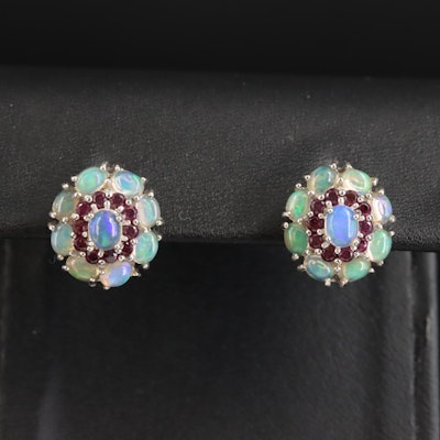Sterling Opal and Garnet Earrings