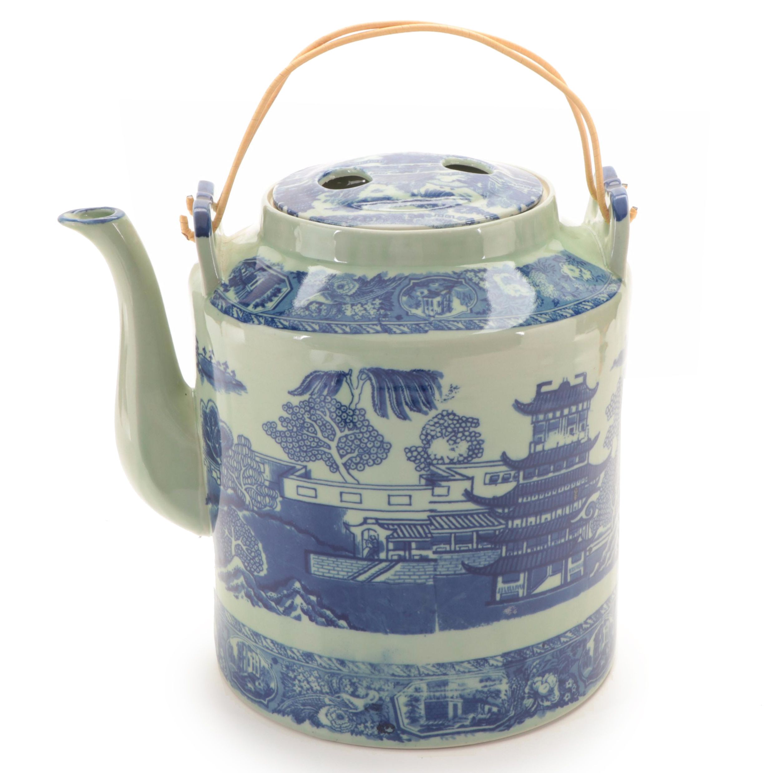 Victoria Ware Blue Willow Style Transferware Ironstone Teapot EBTH