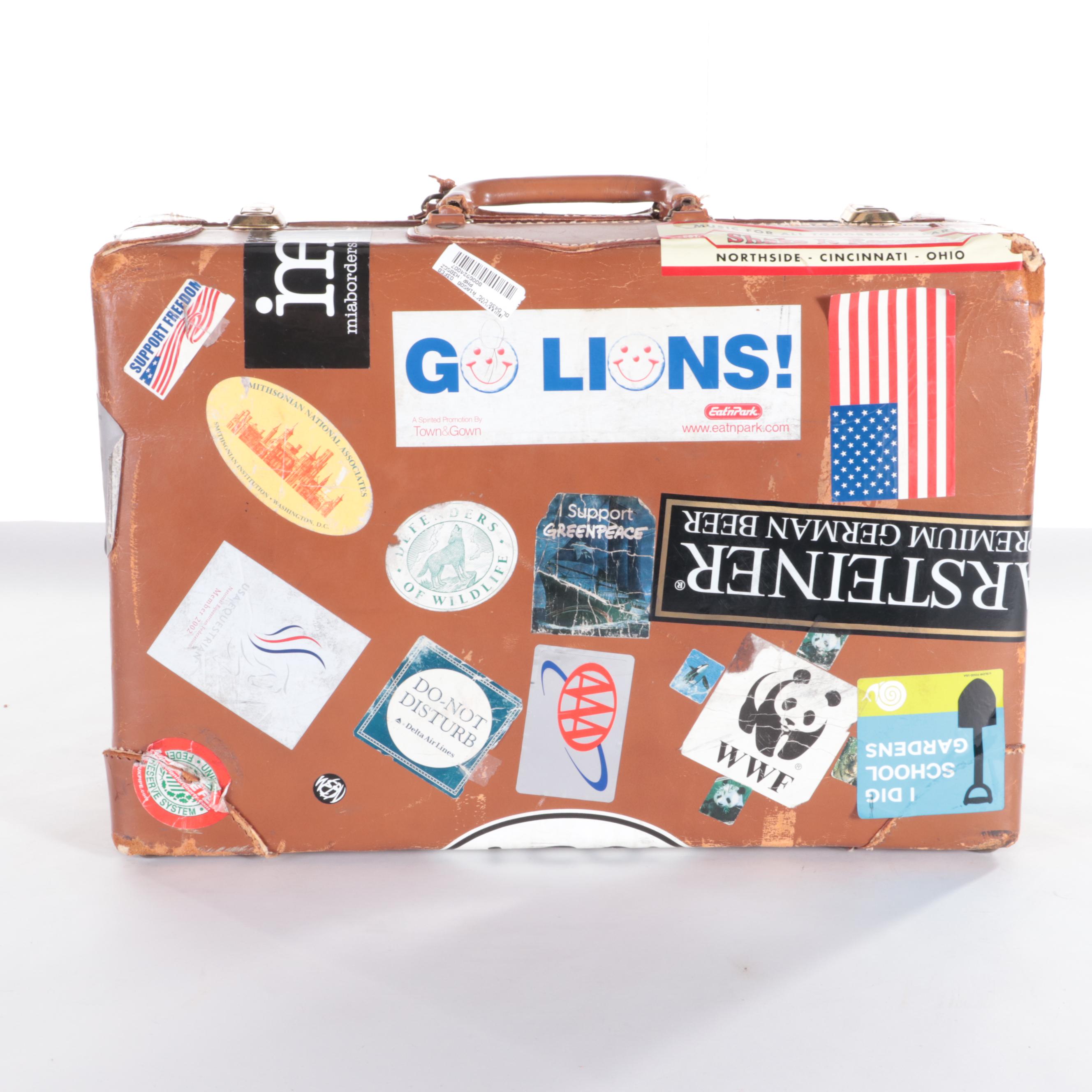 Leather Suitcase Covered in Stickers, MidLate 20th C EBTH