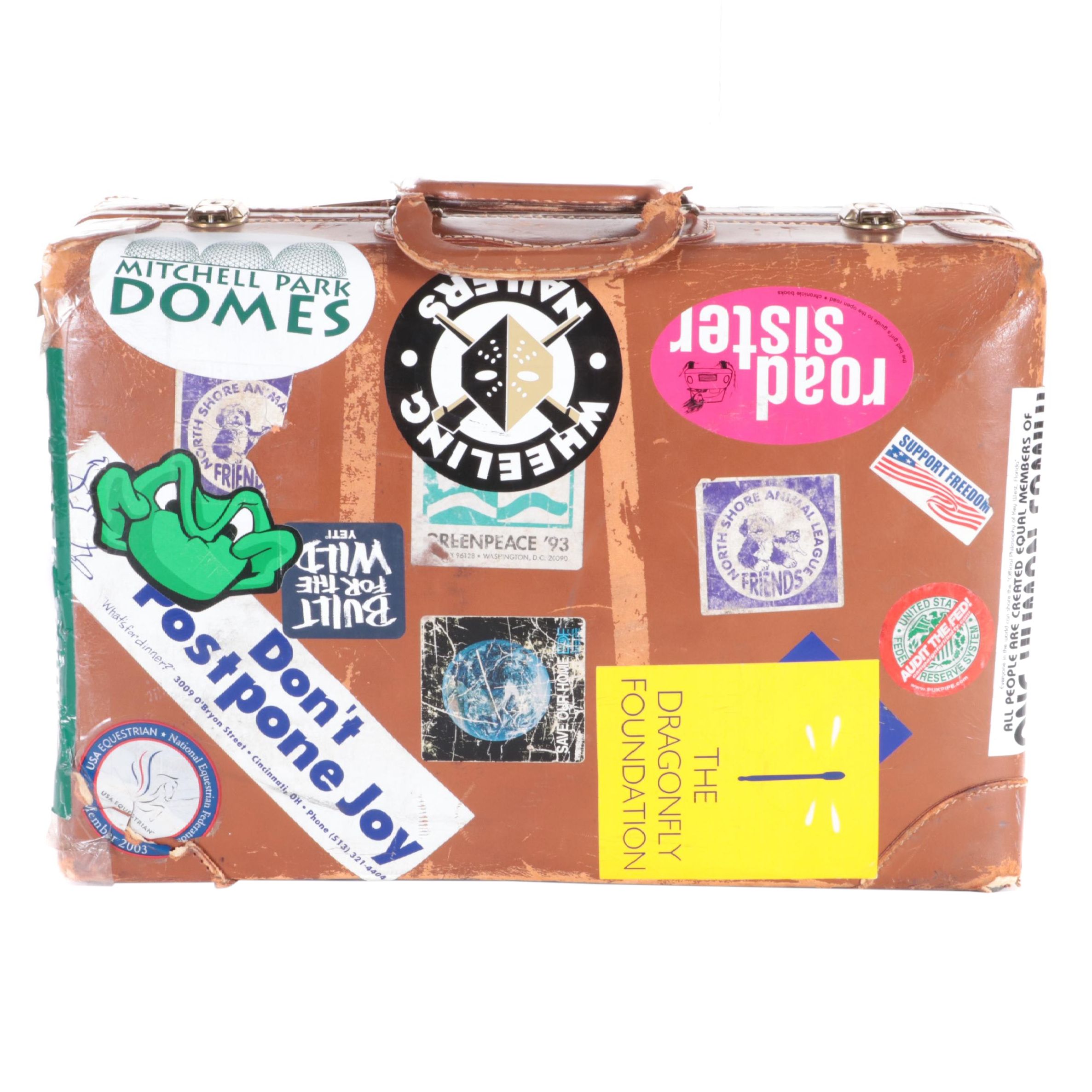 Leather Suitcase Covered in Stickers, MidLate 20th C EBTH