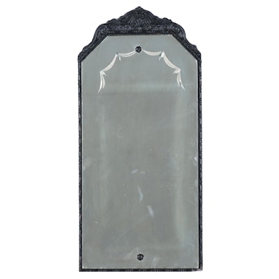 Art Deco Style Wood and Etched Glass Wall-Hanging Mirror