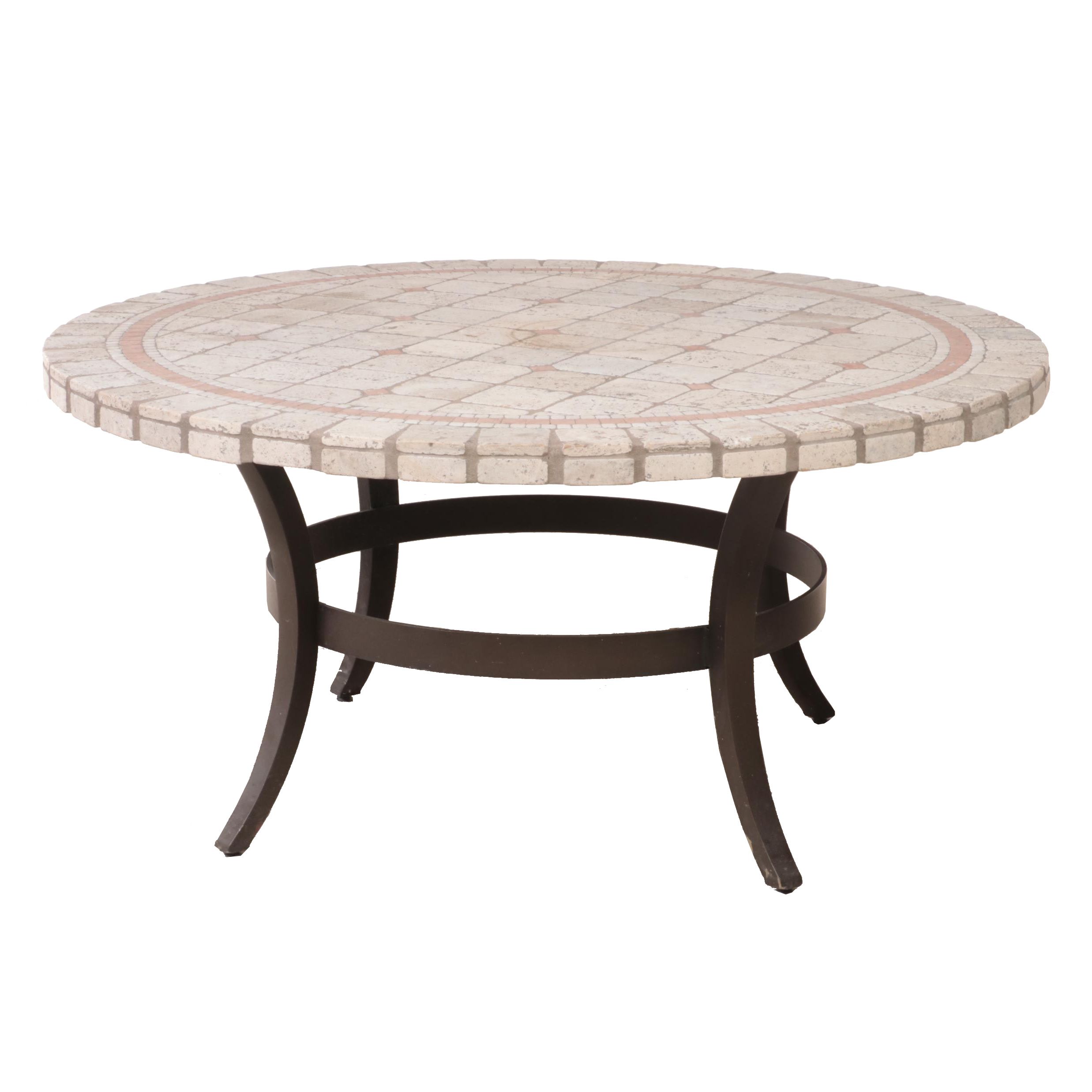 Patinated Metal and Tile Top Patio Coffee Table EBTH