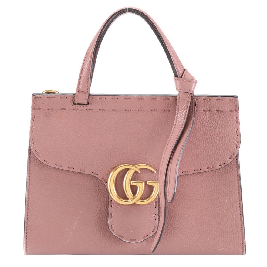 Gucci Marmont Top Handle in Dusty Pink Pebbled Leather