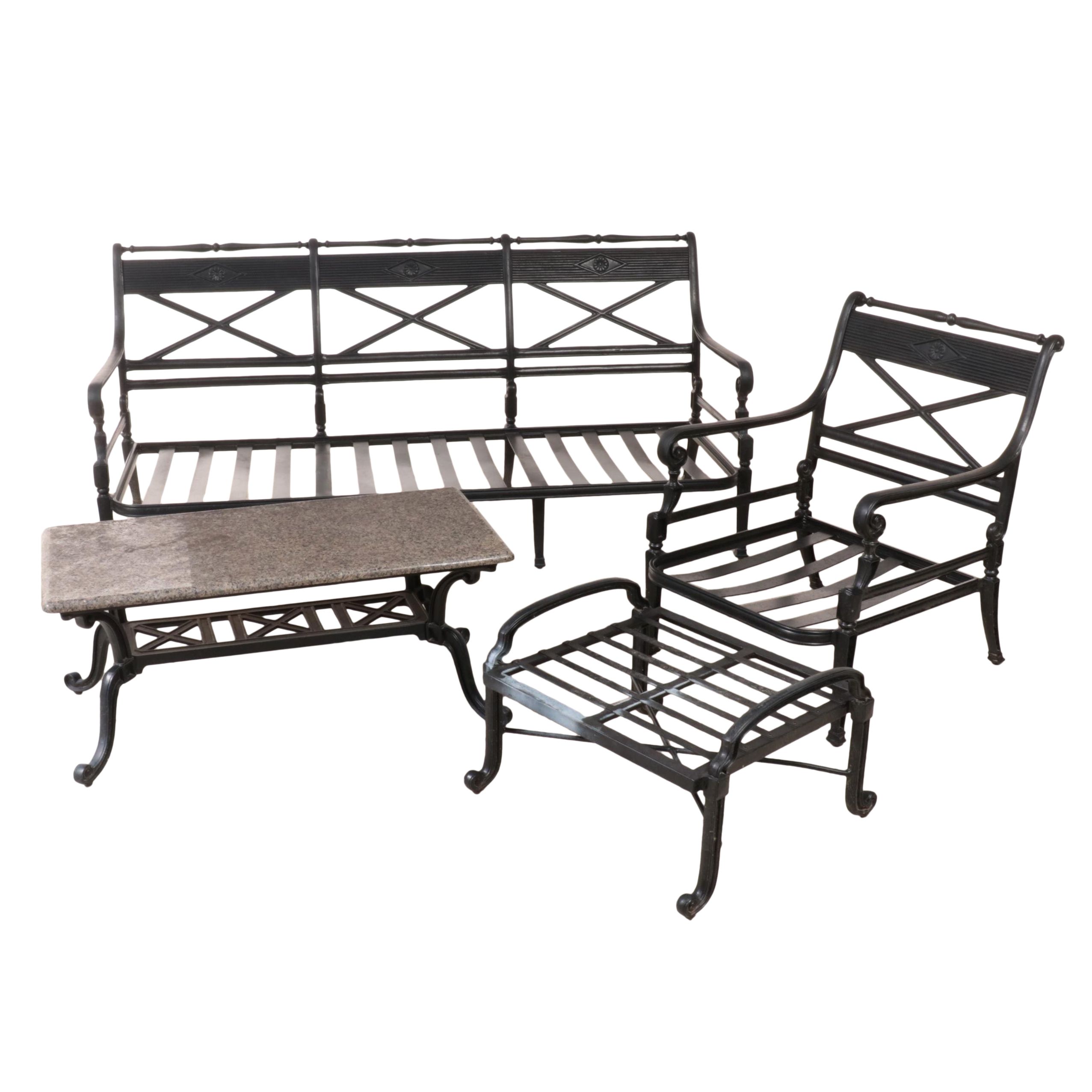 Grandin Road "Carlisle" Patio Furniture with Granite Top Coffee Table
