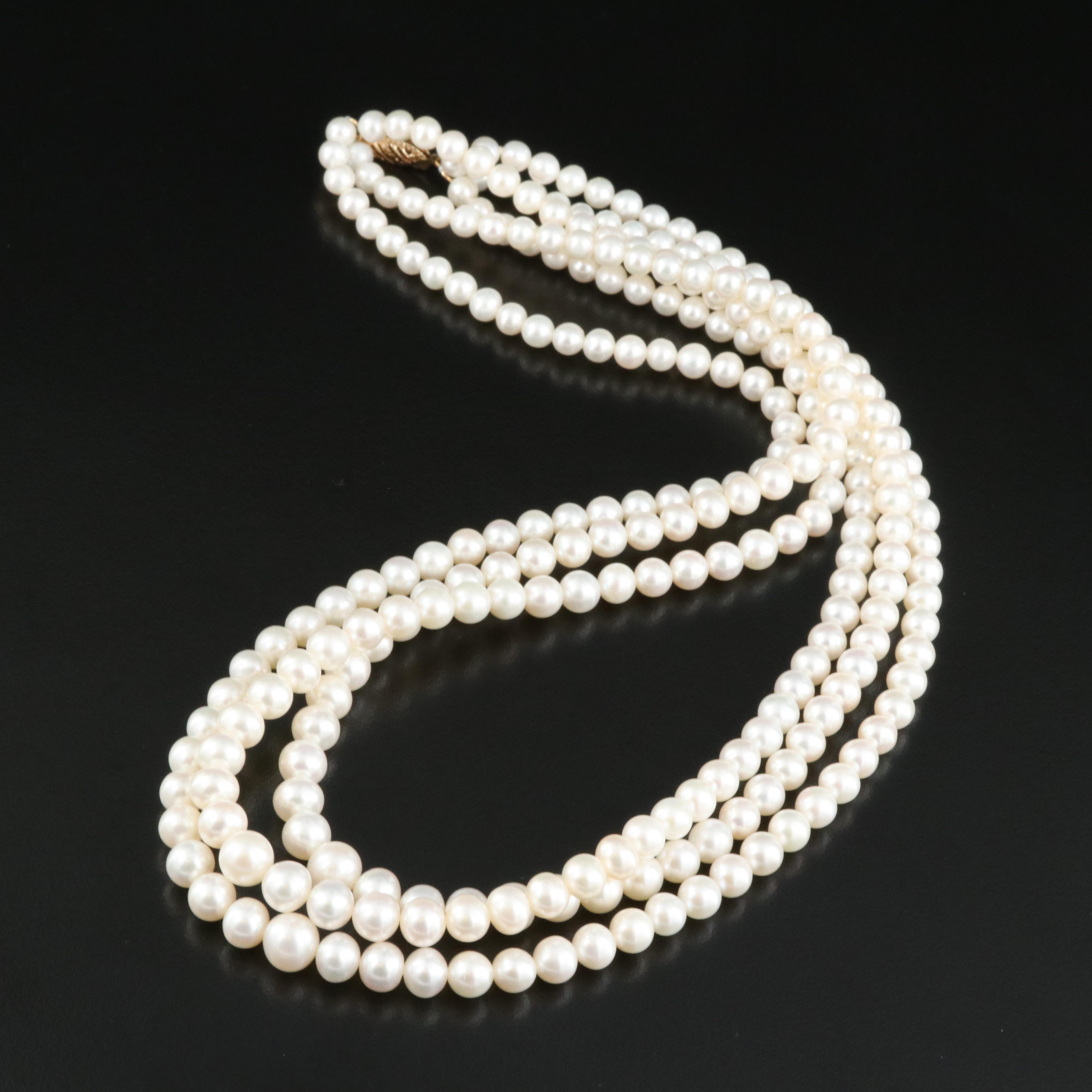 Graduated TripleStrand Pearl Necklace with 14K EBTH
