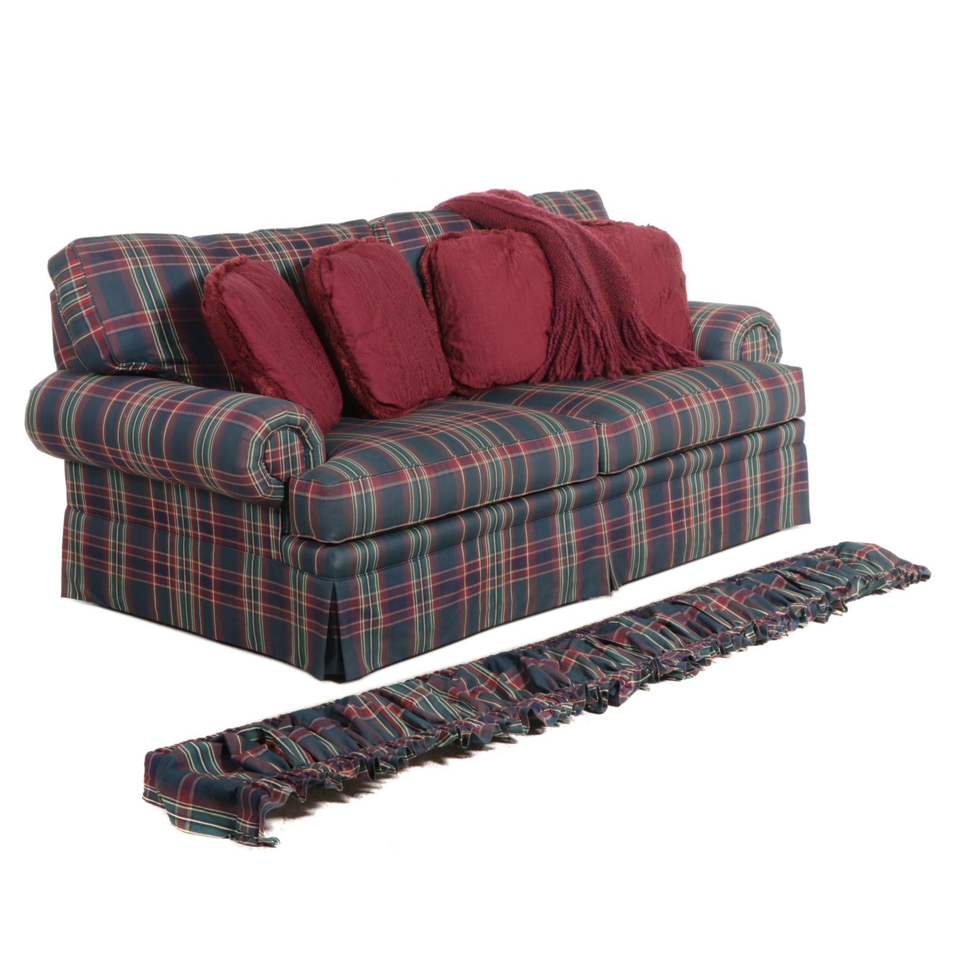 King Hickory PlaidUpholstered Sofa and Matching Valence with Throw