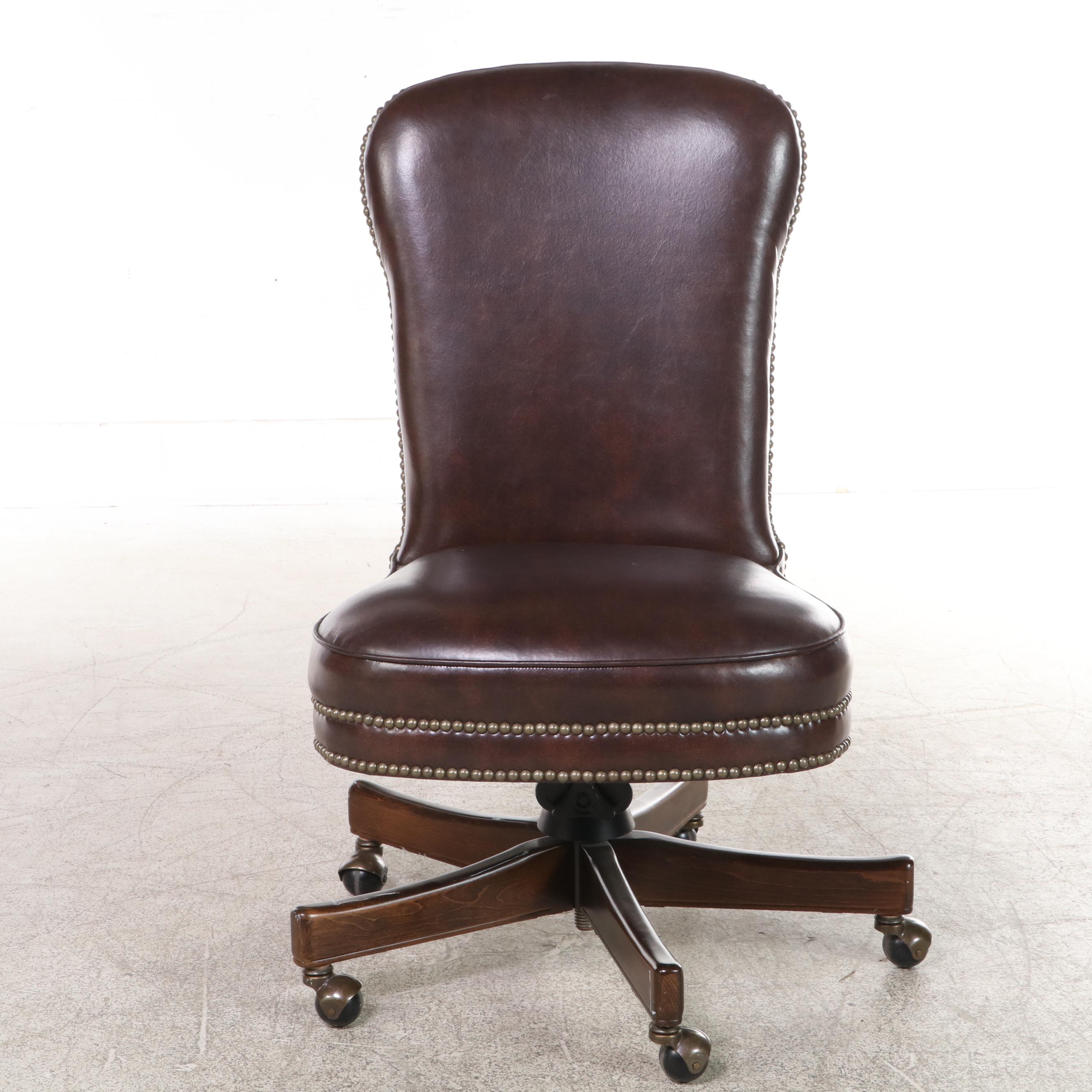 Quaker Furniture House BrassTacked Leather Desk Chair on Casters EBTH