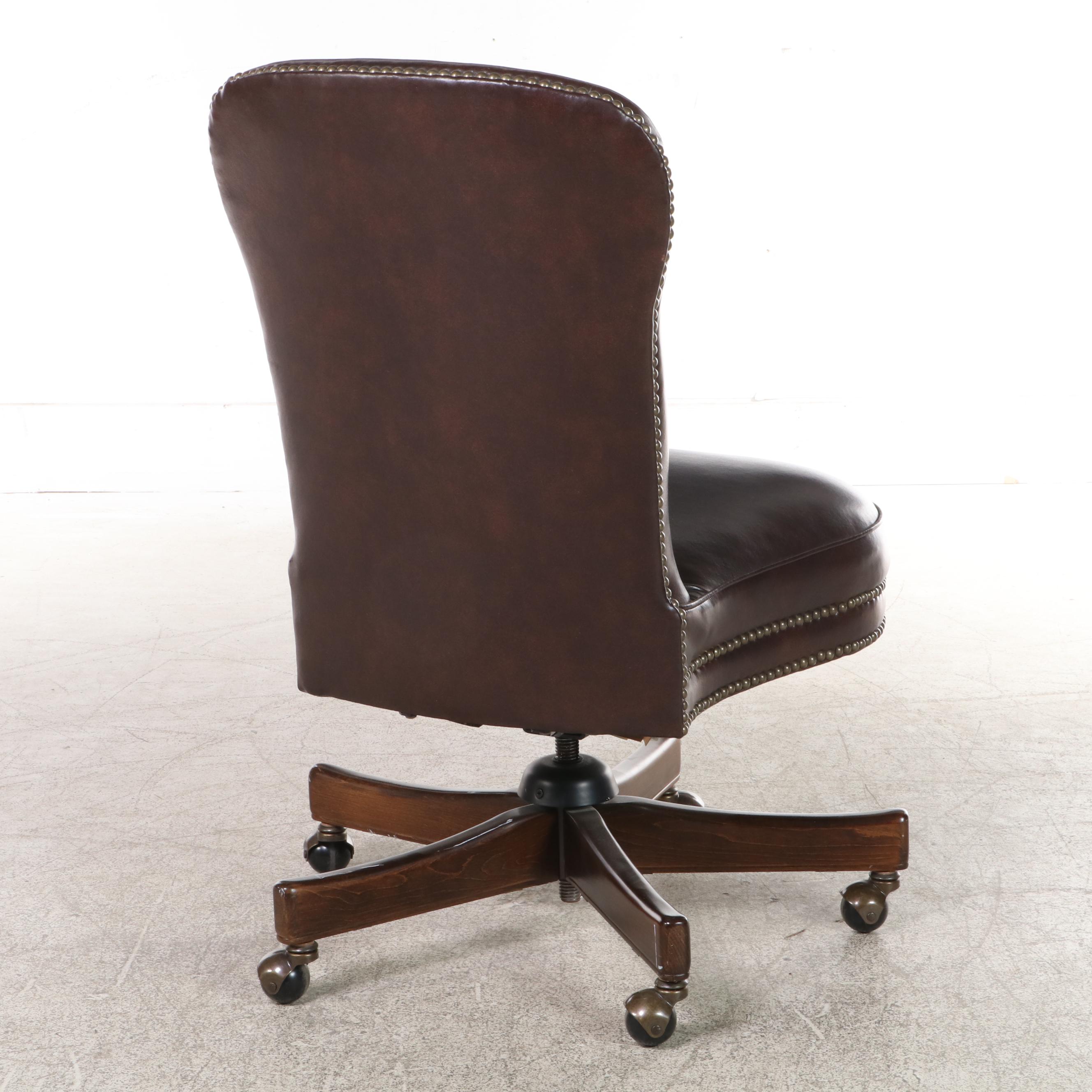 Quaker Furniture House BrassTacked Leather Desk Chair on Casters EBTH