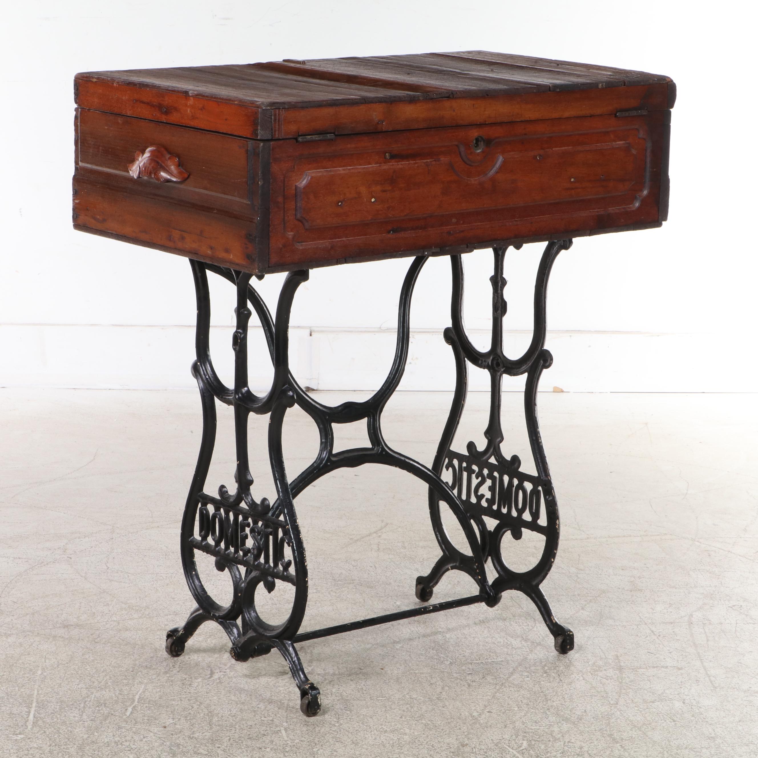 Victorian Crate on Domestic Treadle Sewing Machine Base, Adapted EBTH