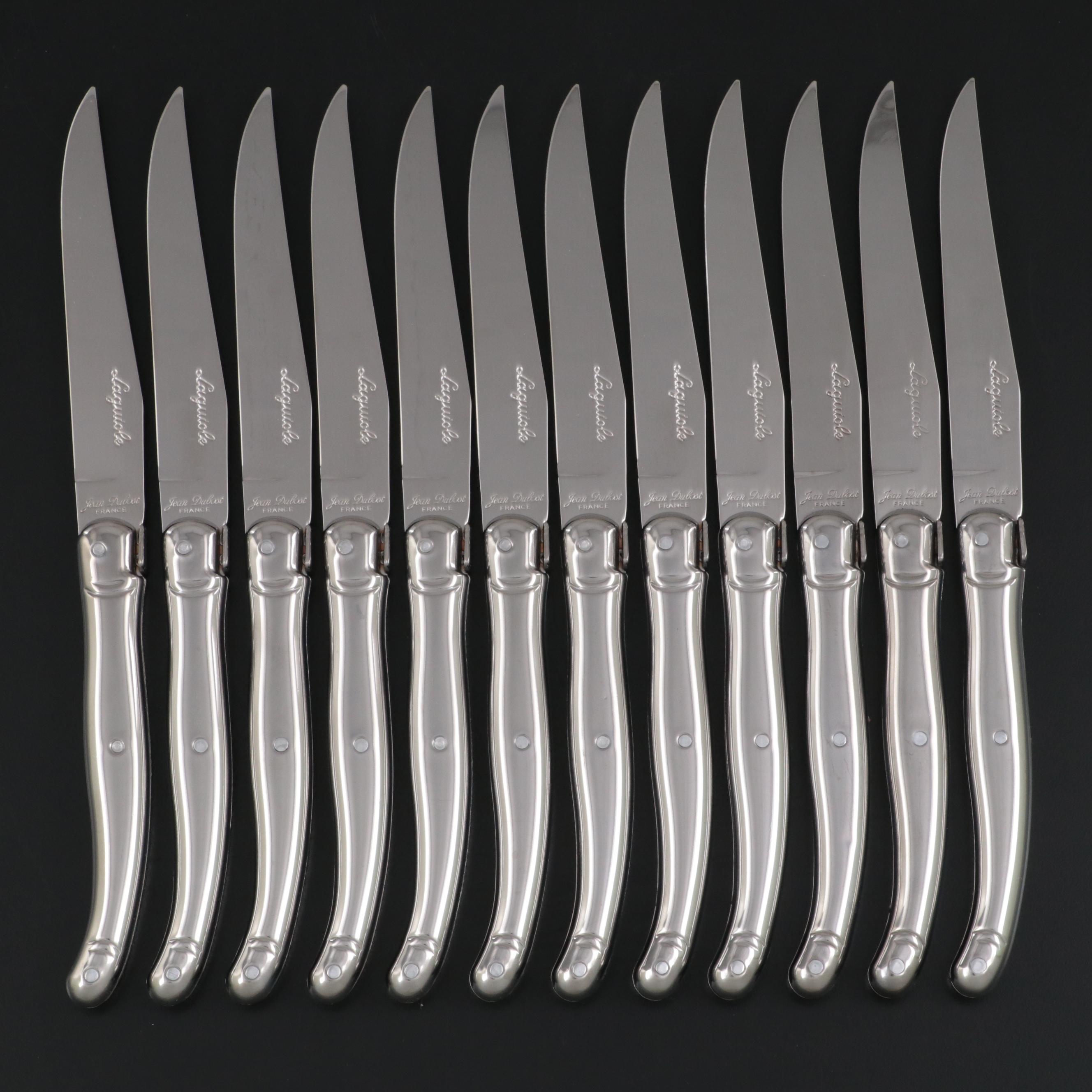 Jean Dubost "Laguiole" Stainless Steel Steak Knives with Storage Boxes