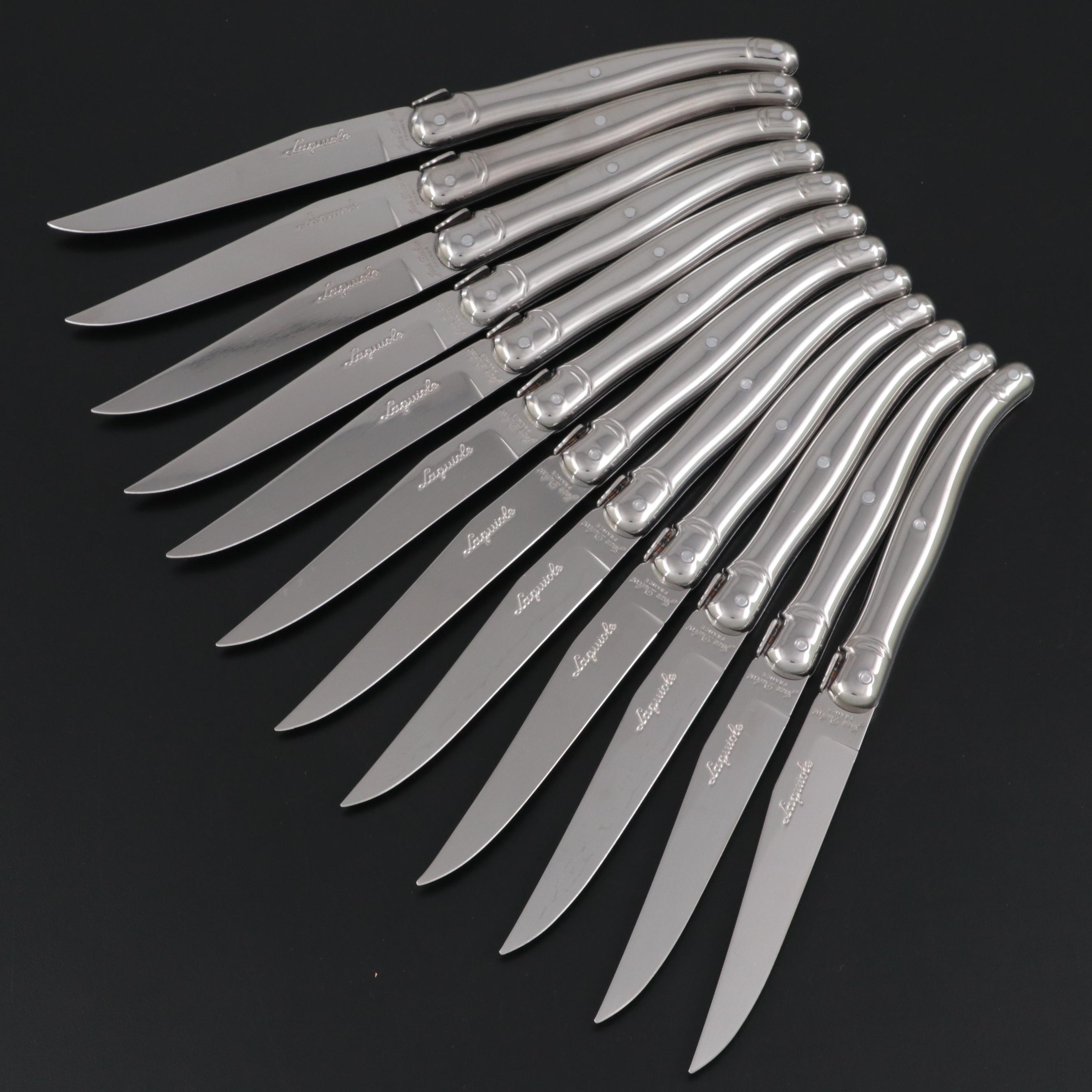 Jean Dubost "Laguiole" Stainless Steel Steak Knives with Storage Boxes