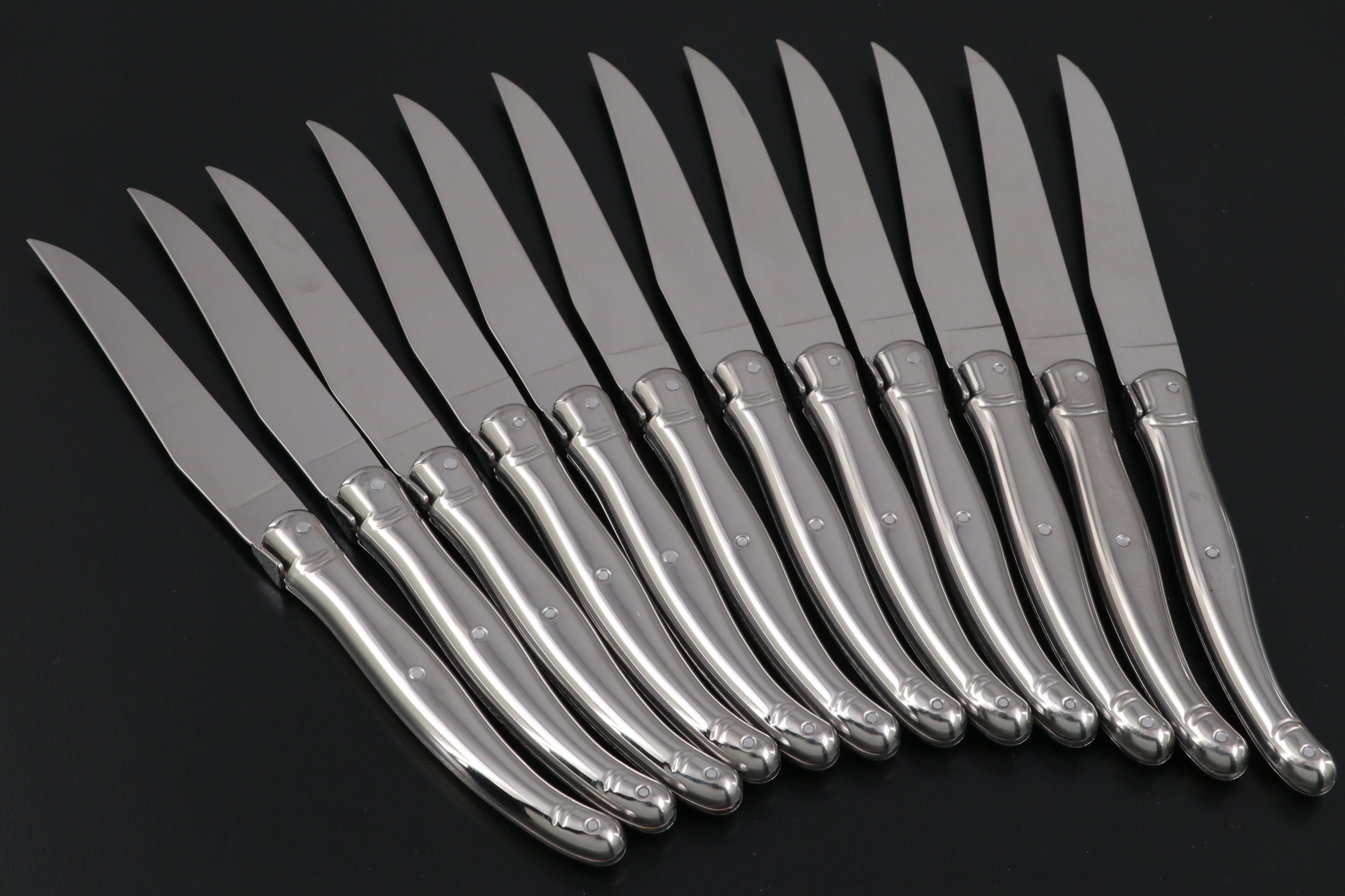 Jean Dubost "Laguiole" Stainless Steel Steak Knives with Storage Boxes
