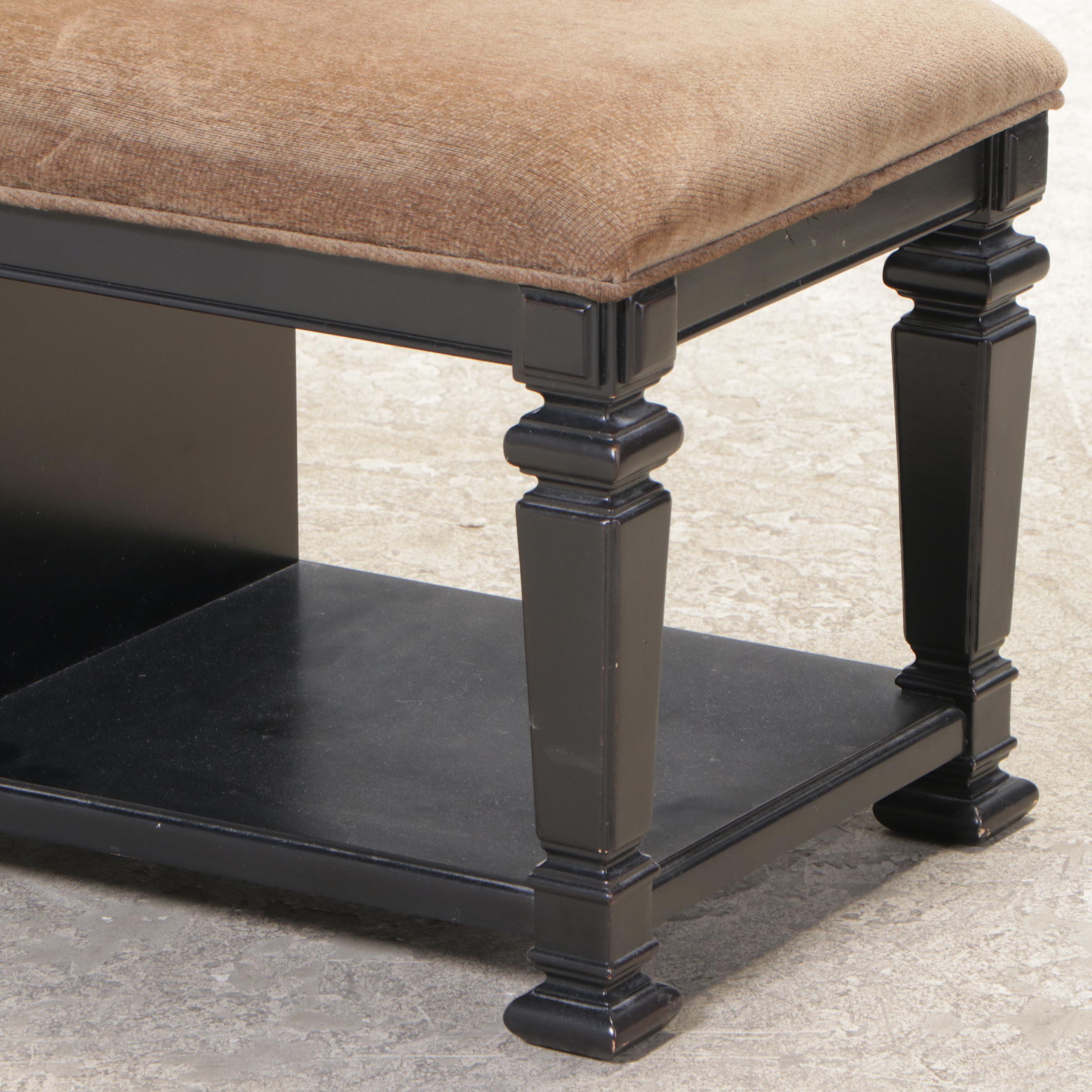 Havertys "Arrington" Upholstered and Ebonized SingleDrawer Bed Bench