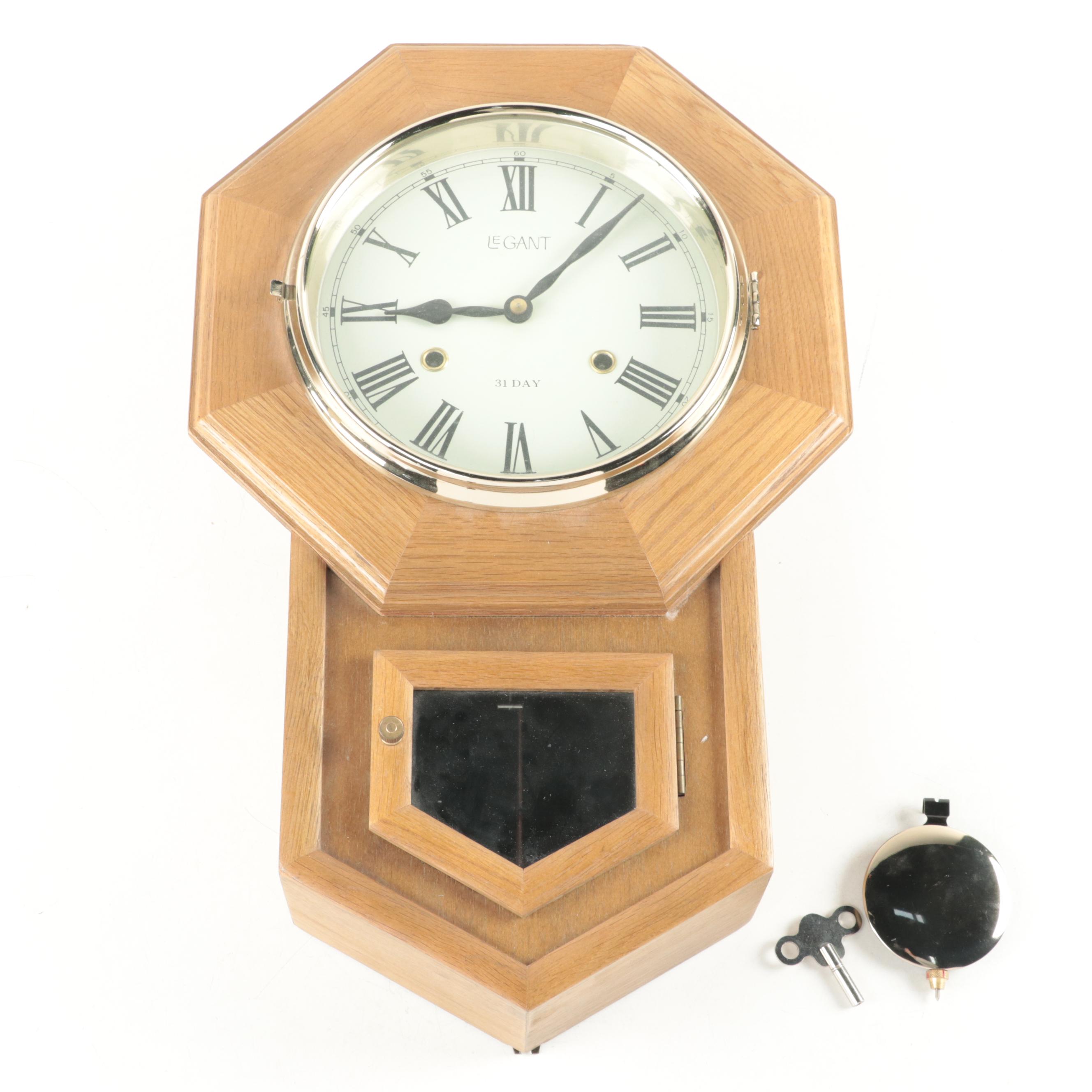 LeGant 31 Day Schoolhouse WindUp Wall Clock, Late 20th Century EBTH