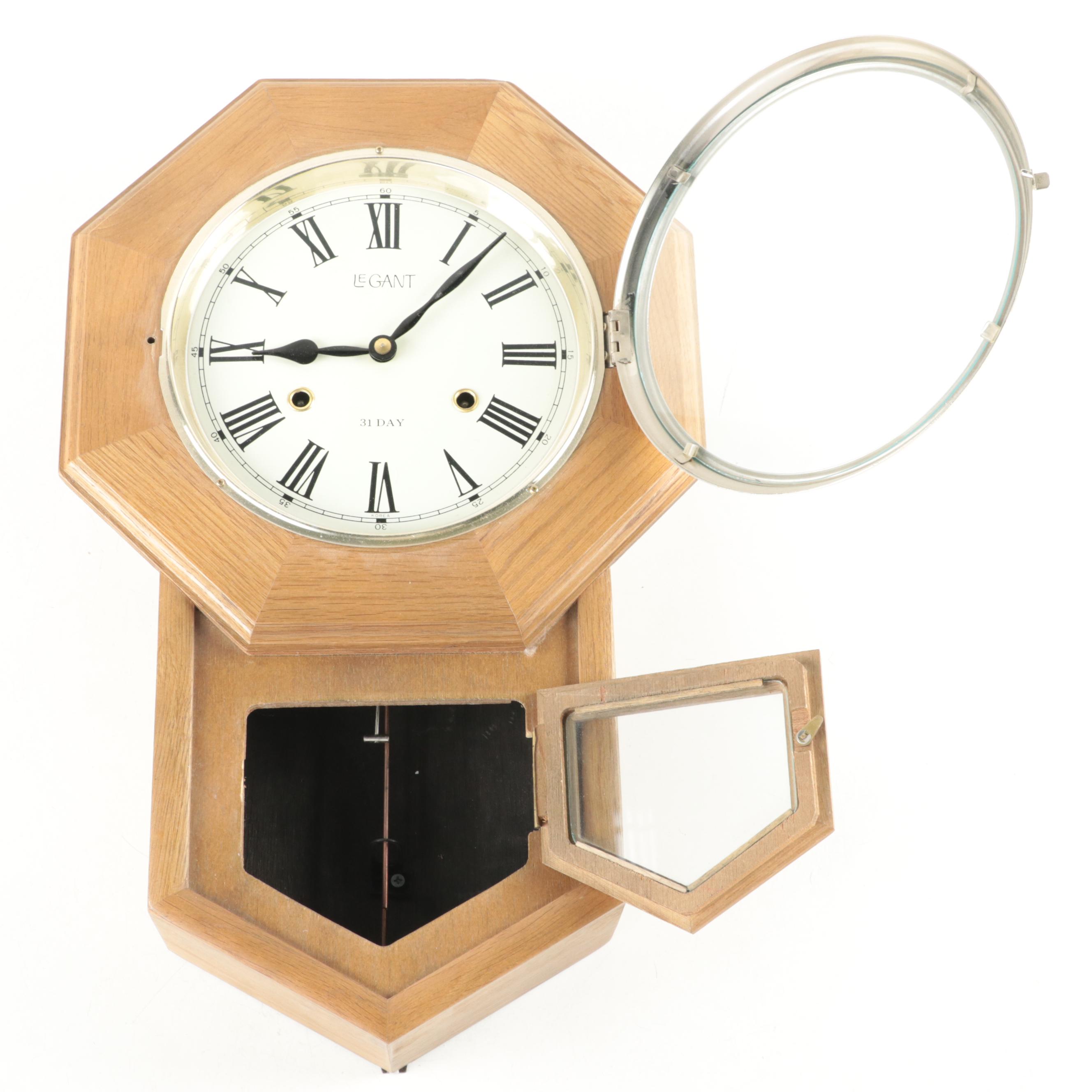 LeGant 31 Day Schoolhouse WindUp Wall Clock, Late 20th Century EBTH